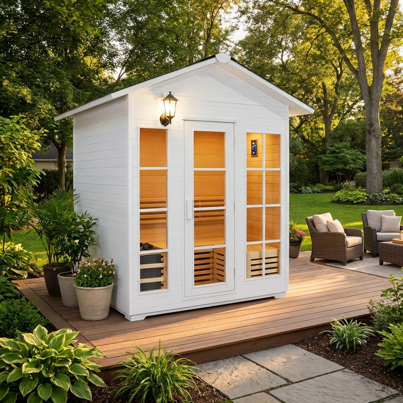 4 Person White Outdoor Sauna by Centuraheat