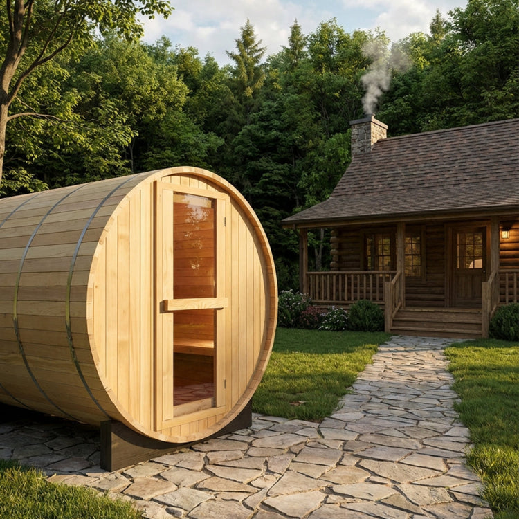 4-6 Person Wood Barrel Outdoor Steam Sauna in garden