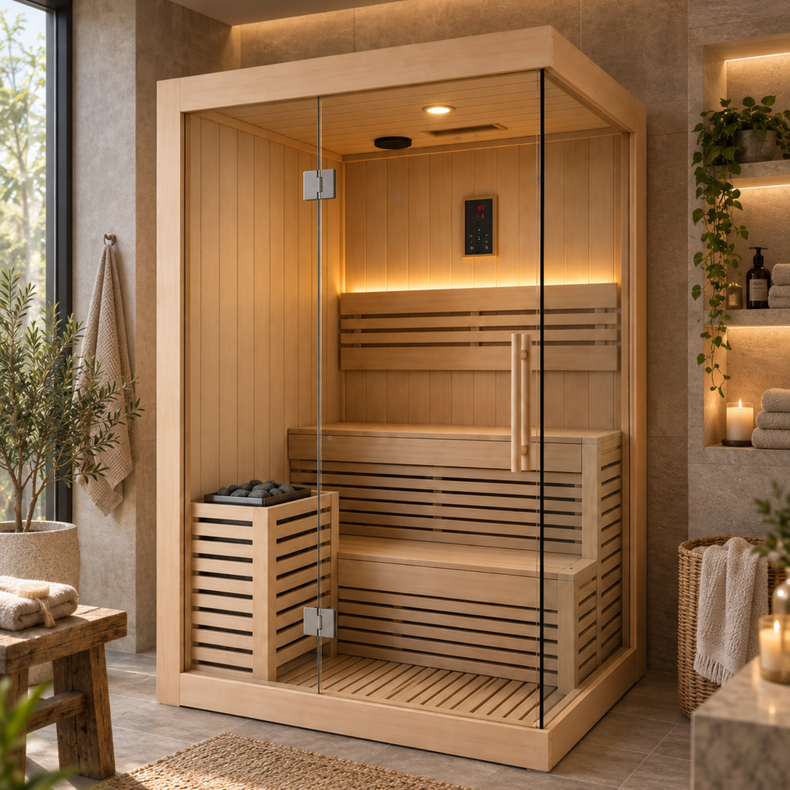CenturaHeat 2 Person Canadian Hemlock Indoor Sauna with 2.3kW Harvia Heater