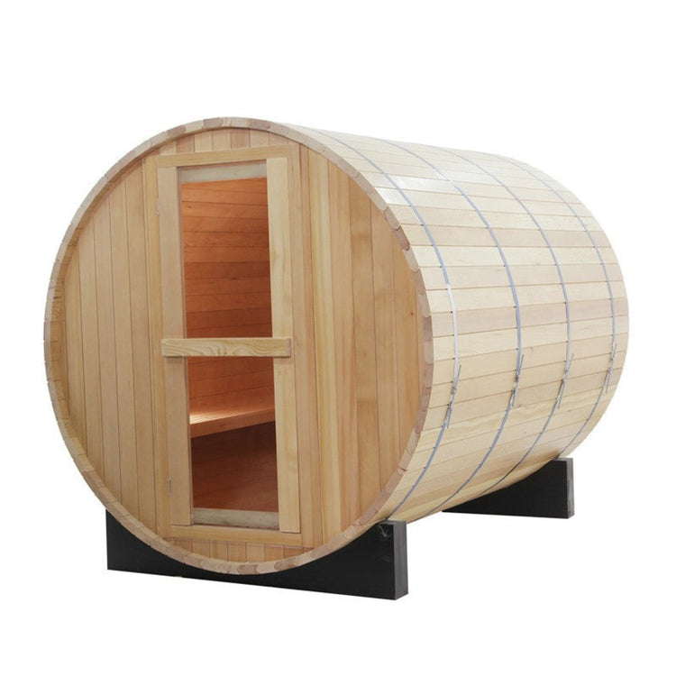 side view of 4-6 Person Wood Barrel Outdoor Steam Sauna