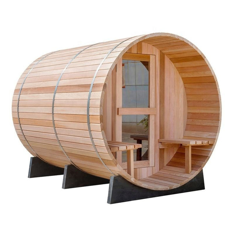 4-6 Person Outdoor Porch Barrel Steam Sauna by Centuraheat side view