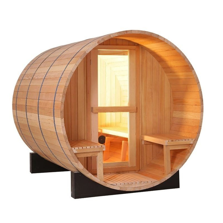 4-6 Person Outdoor Porch Barrel Steam Sauna by Centuraheat side view