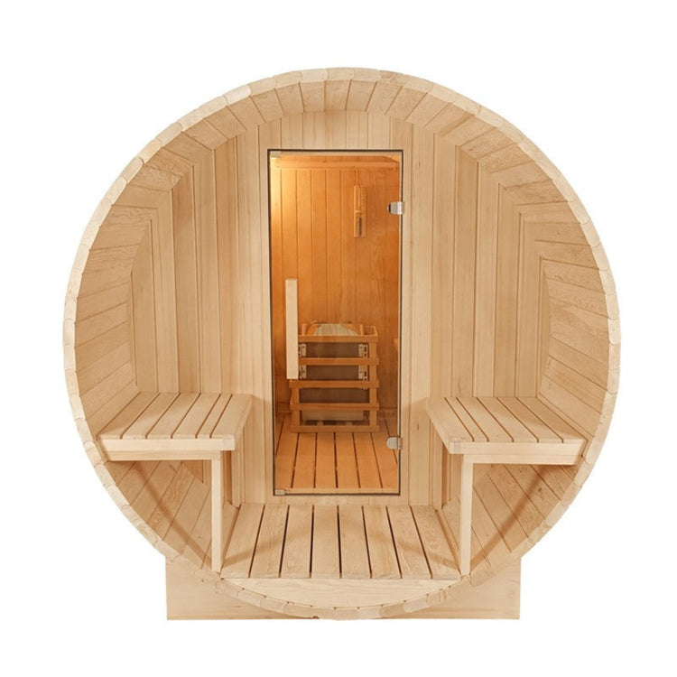 6 Person Outdoor Wood Barrel Steam Sauna by Centuraheat front view