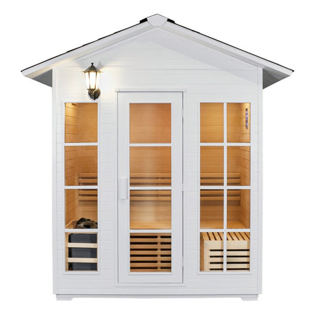 White Steam Outdoor Sauna by Centuraheat