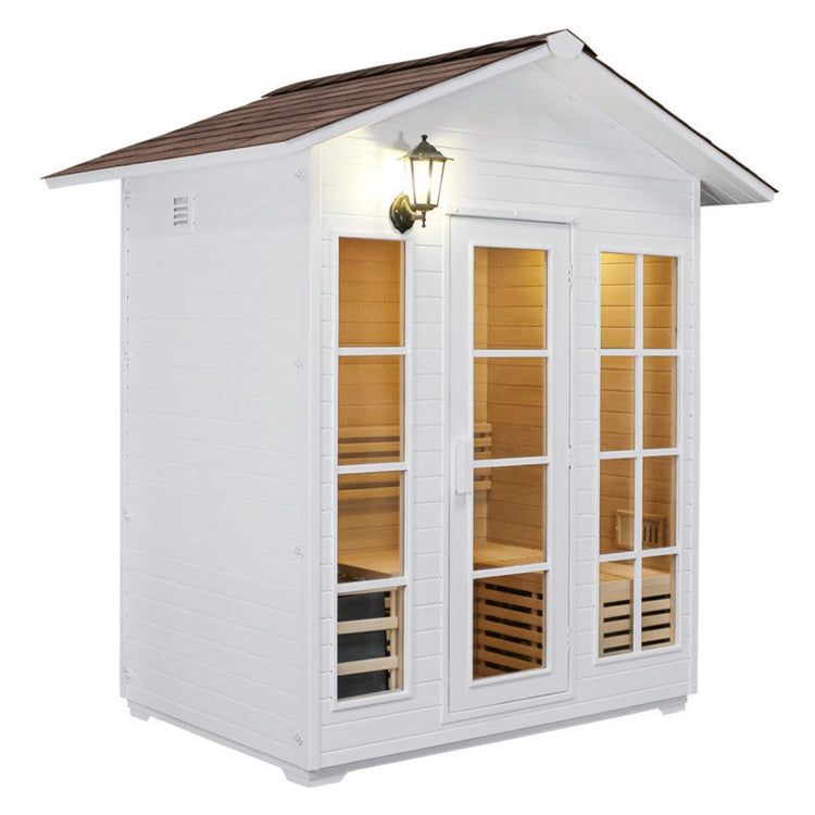 4 Person White Steam Outdoor Sauna side view