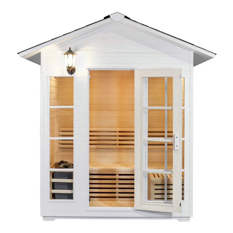 Centuraheat 4 Person White Steam Outdoor Sauna with door open