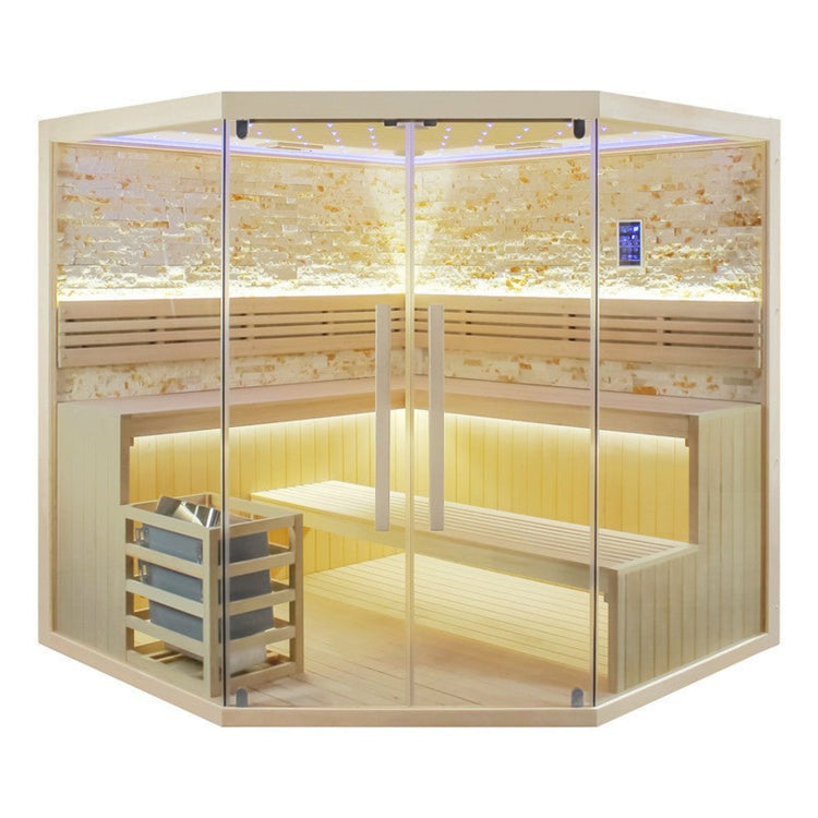 6-8 Person Traditional Steam Indoor Corner Sauna glass walls