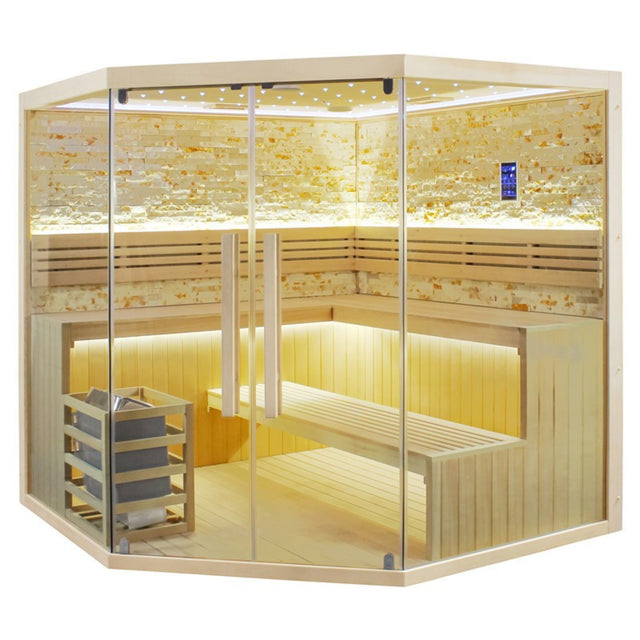 Glass 6-8 Person Traditional Steam Indoor Corner Sauna