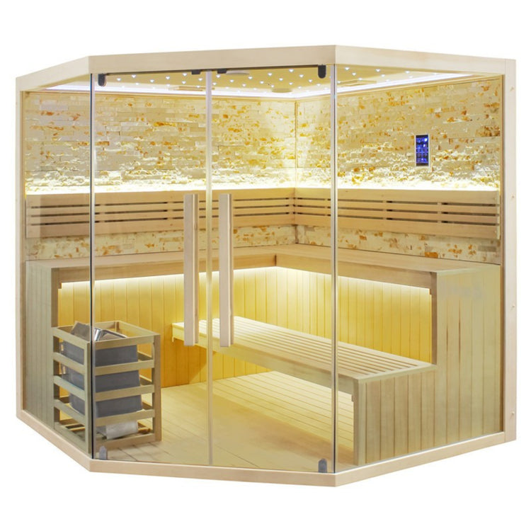 Glass 6-8 Person Traditional Steam Indoor Corner Sauna