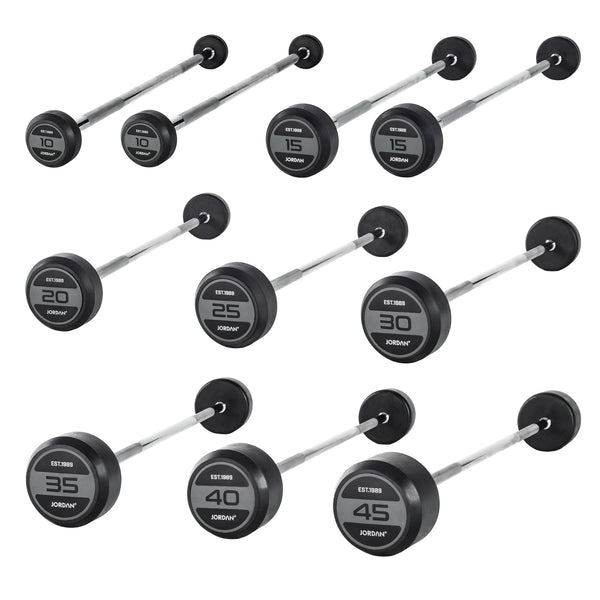 JORDAN® Rubber Barbells - Straight Bar (Grey) | Jordan Fitness | Commercial Gym Equipment & Gym Design