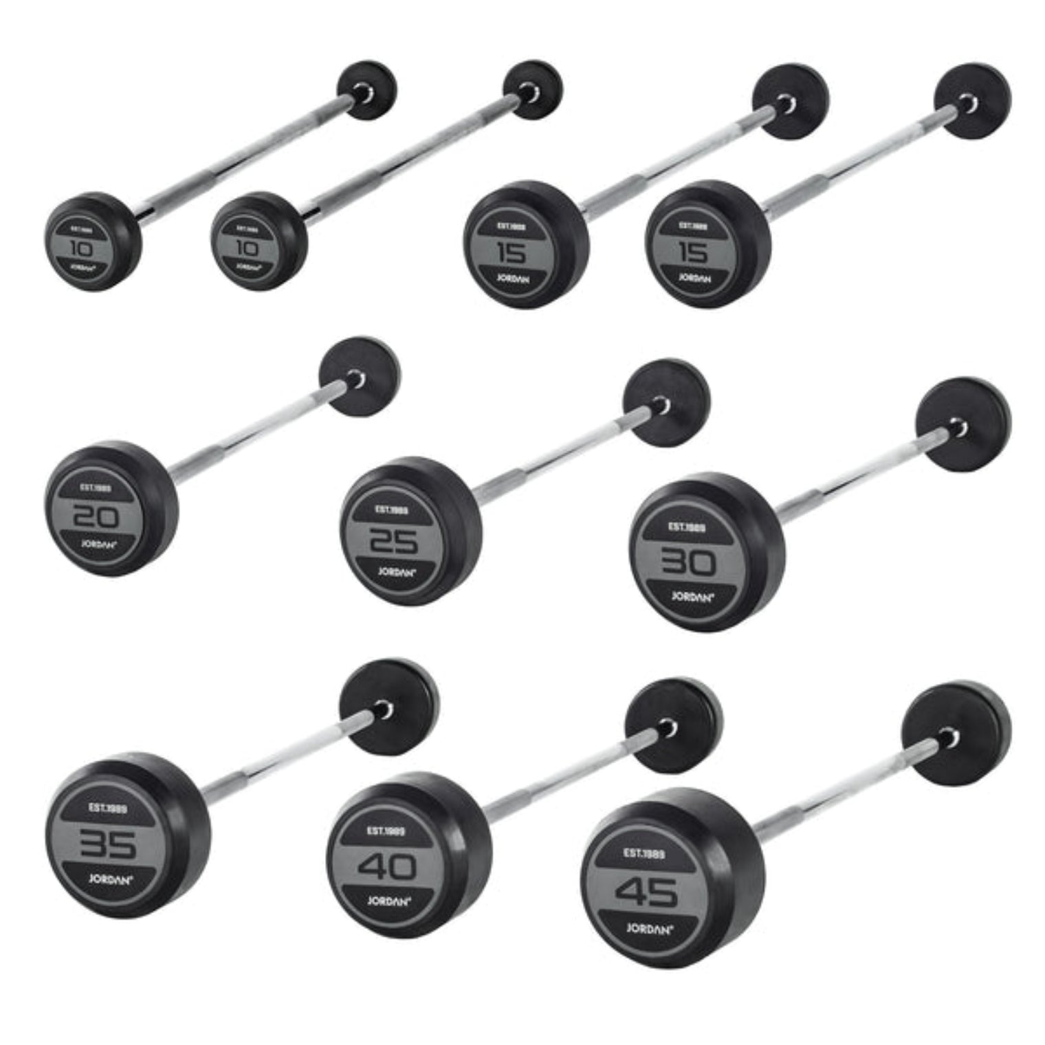 JORDAN® Rubber Barbells - Straight Bar (Grey) | Jordan Fitness | Commercial Gym Equipment & Gym Design