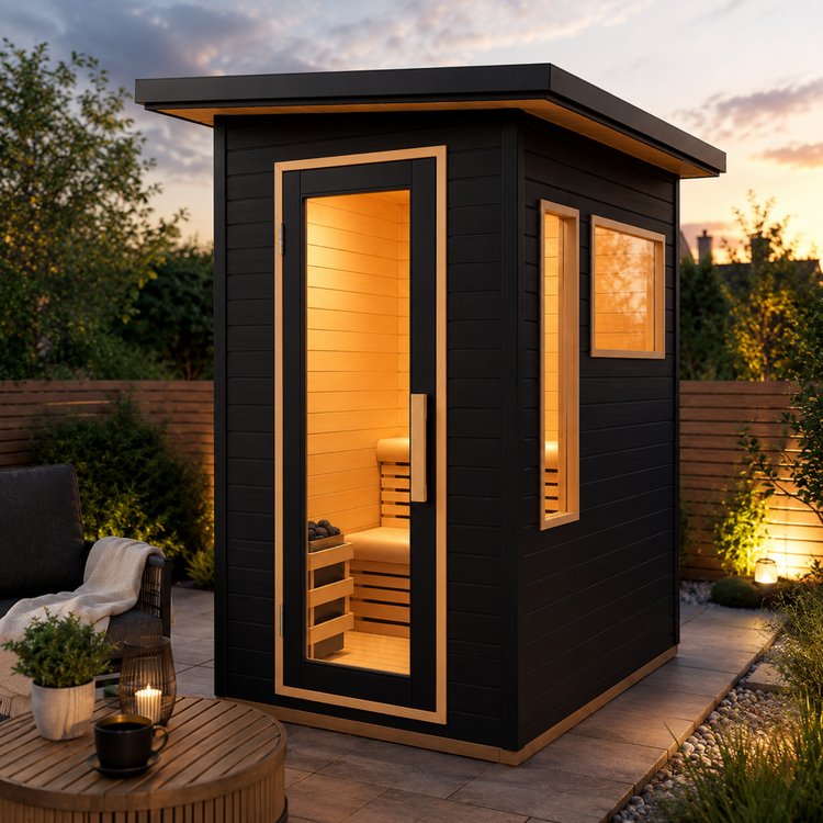 2 Person Black-Finished Hemlock Outdoor Sauna with 6kW Harvia Heater