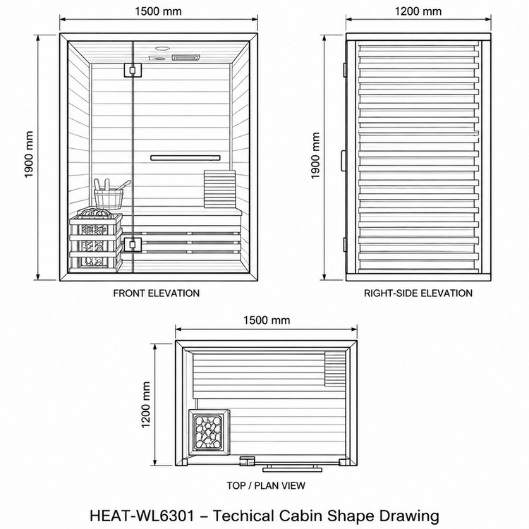 2 Person Canadian Hemlock Indoor Sauna dimensions
