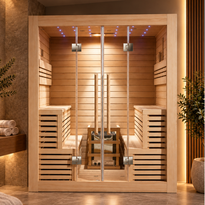 4 Person Canadian Hemlock Indoor Sauna with 6kW Harvia Heater