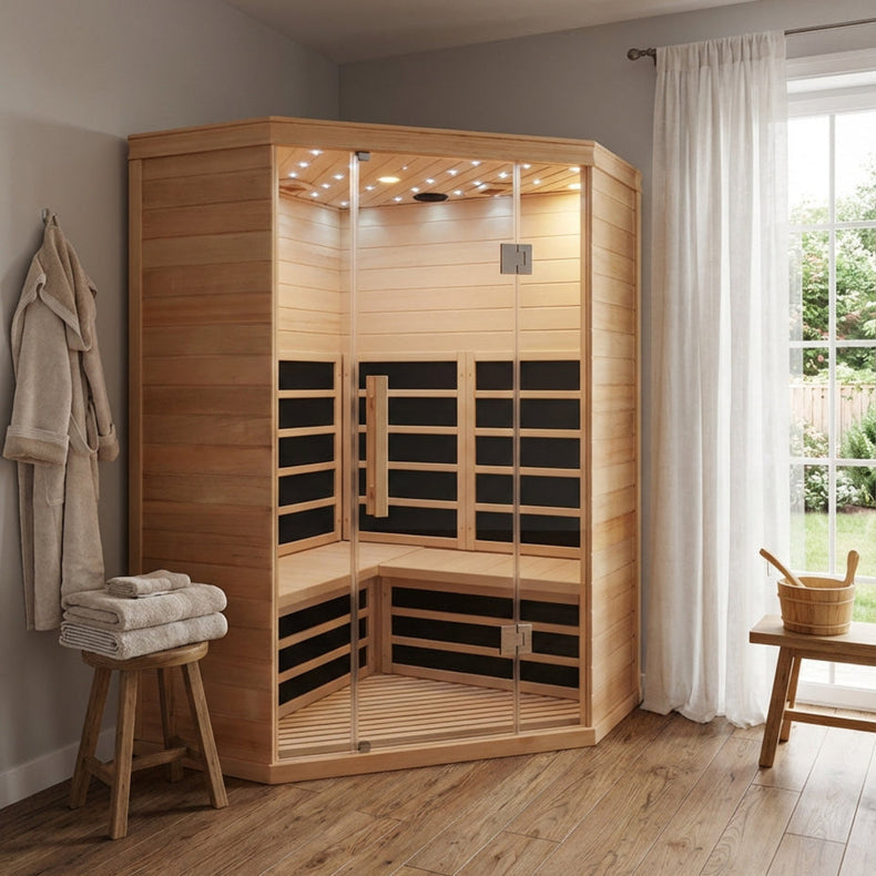 4-5 Person Infrared Diamond Corner Indoor Sauna in a modern home