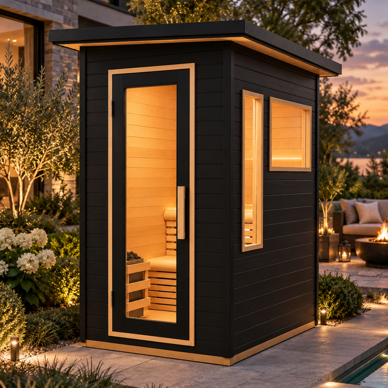 CenturaHeat 2 Person Black-Finished Hemlock Outdoor Sauna with 6kW Harvia Heater