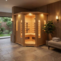 Infrared corner sauna in a modern indoor setting 