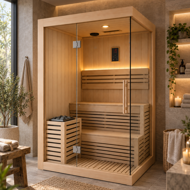 CenturaHeat 2 Person Canadian Hemlock Indoor Sauna with 2.3kW Harvia Heater