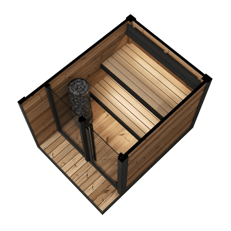 3D birds eye view of the Hiki S Steam Garden Outdoor Sauna 