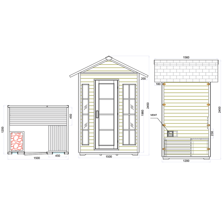 3 Person Outdoor Dry Sauna by Centuraheat