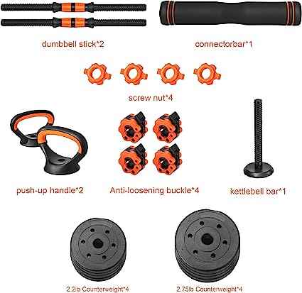 6-in-1 Adjustable Multi-Functional Dumbbell and Barbell Kettlebell Set Customizable Steel Home Use Exercise Equipment