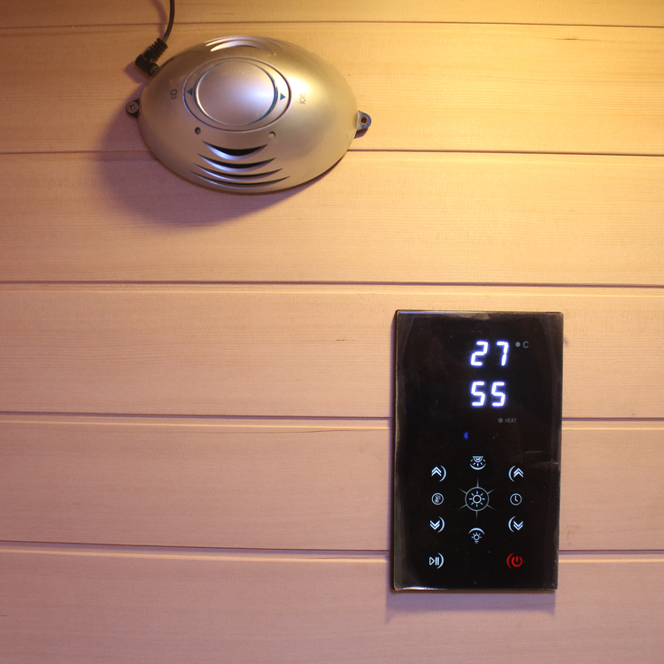 3 Person Traditional Steam Outdoor Sauna Room by Centuraheat - control panel and oxygen ionizer