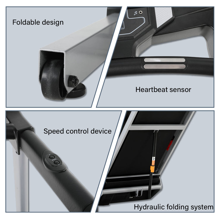 Space-saving Running Machine With Handheld Heart Rate Test for Home Gym Use