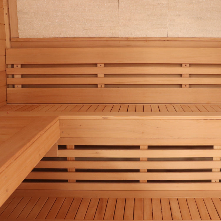 CenturaHeat 4 Person Canadian Hemlock Indoor Sauna with Stone Back Wall and 6kW Harvia Heater