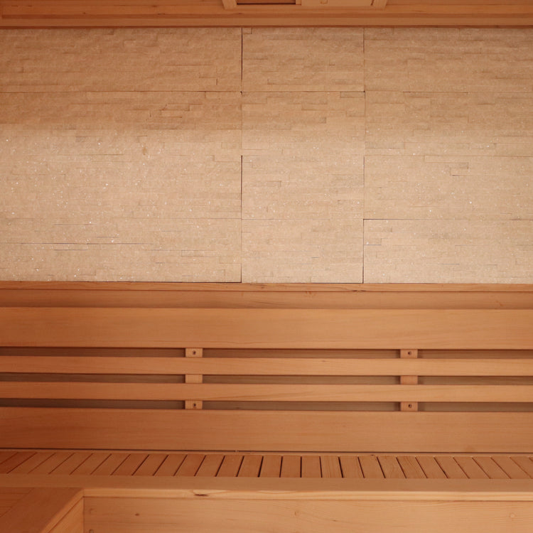 CenturaHeat 4 Person Canadian Hemlock Indoor Sauna with Stone Back Wall and 6kW Harvia Heater