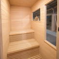 inside of CenturaHeat 2 Person Black-Finished Hemlock Outdoor Sauna