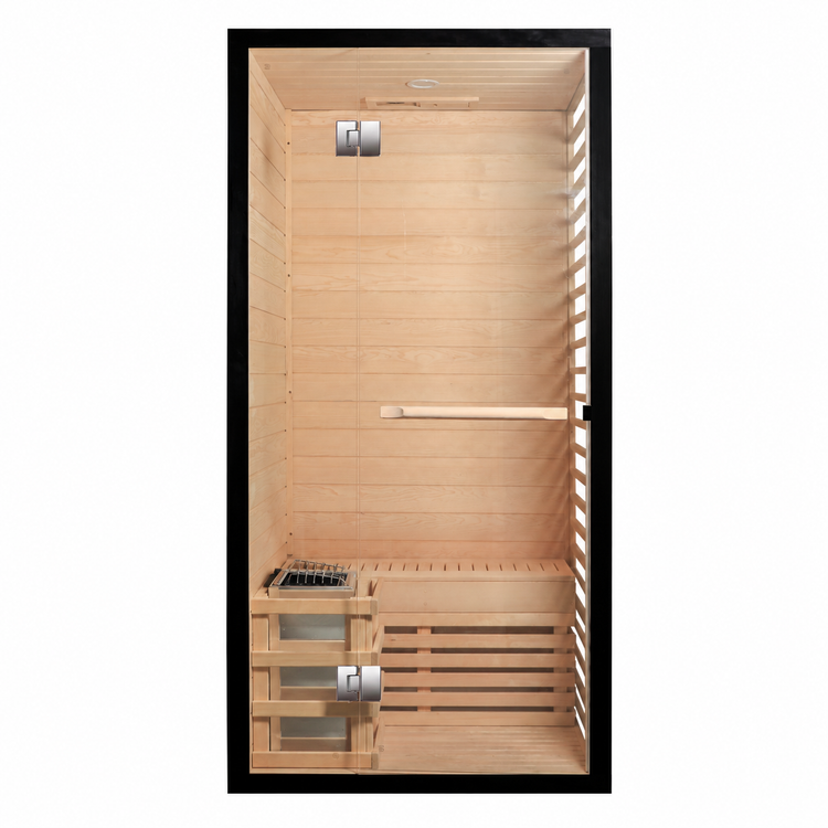 CenturaHeat 2 Person Canadian Hemlock Indoor Sauna with Glass Side Wall and 3kW Harvia Heater